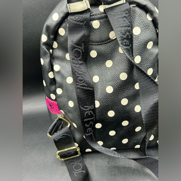 Betsy Johnson Polkadot Roses Leather Mini Backpack Black White Red - Picture 5 of 12